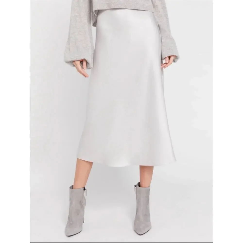 NWT alice + olivia Maeve Slip Skirt Women’s Size 4 silver grey